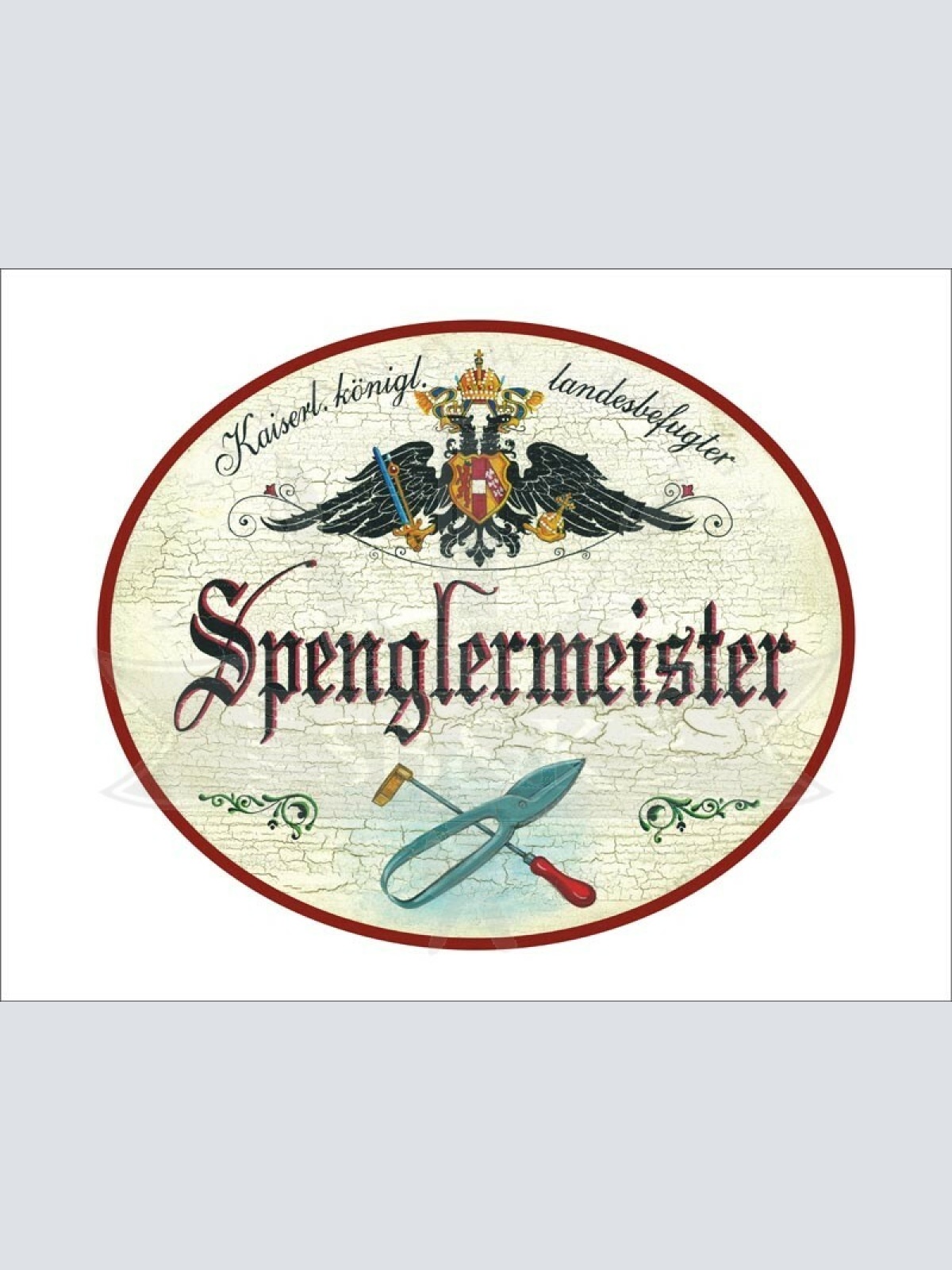 KuK Nostalgie Holzschild - Landesbef. Spenglermeister - Zange Schraubenzieher TH