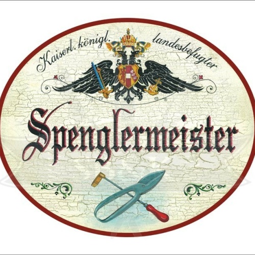 KuK Nostalgie Holzschild - Landesbef. Spenglermeister - Zange Schraubenzieher TH