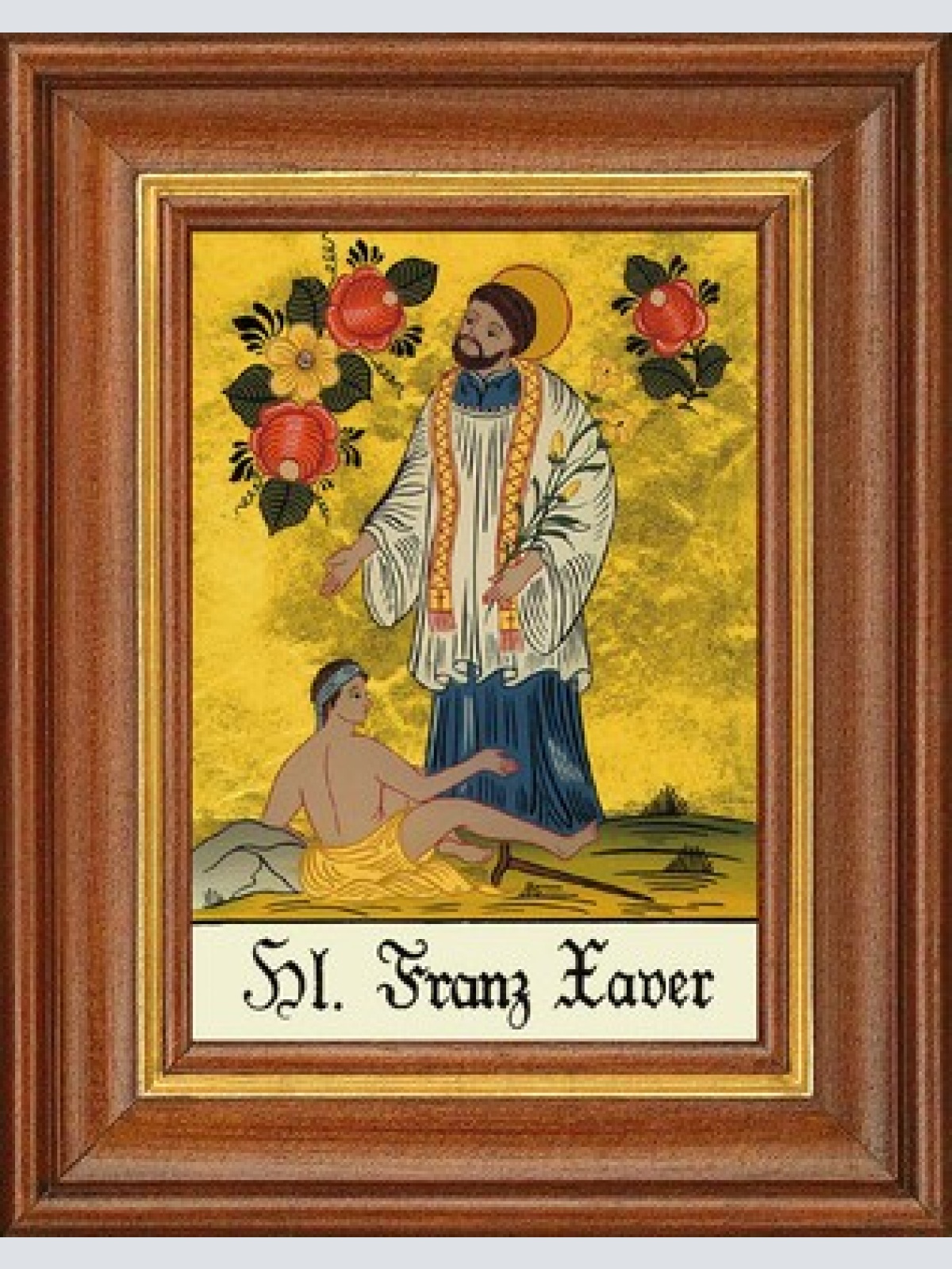Hinterglasbild - heiliger franz xaver - patronatsbild taufe namenspatron 12,7x16