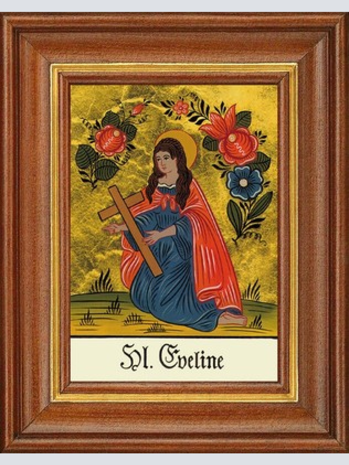 Hinterglasbild - heilige eveline - patronatsbild taufe namenspatron 12,7x16