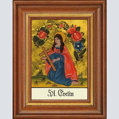 Hinterglasbild - heilige evelin - patronatsbild taufe namenspatron 12,7x16