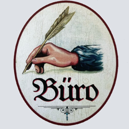 KuK Nostalgie Holzschild “Büro“ Feder Hand Ornament Office