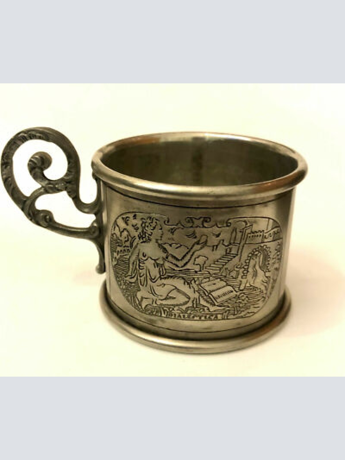 Mocca Tasse Kronester Porzelan Bavaria mit Fassung und Untertasse aus Zinn190033