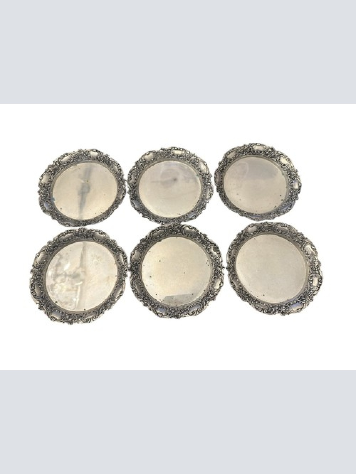 6 x Untersetzer in 830 er Silber Teller um 1900 Zierteller für Gläser 372 g