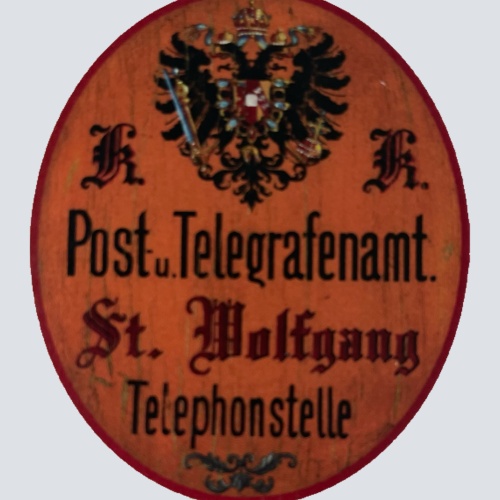 KuK Nostalgie Holzschild Post & Telegrafenamt St. Wolfgang Telephonstelle Schild