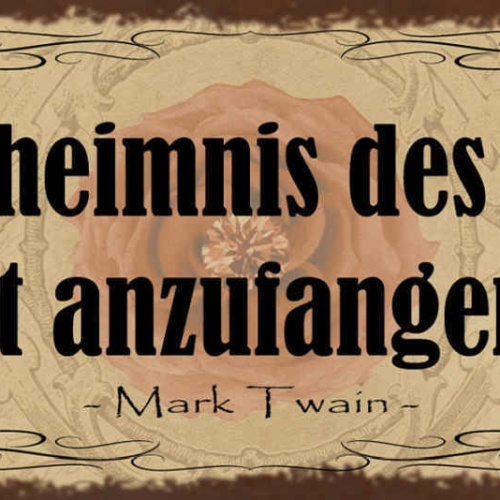 Schild Das Geheimniss Des Erfolgs Ist Anzufangen Mark Twain 27x10 Blech od.Holz