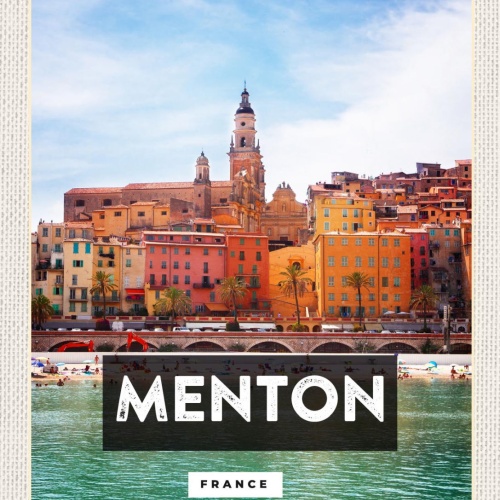 Schild Menton France Frankreich Stadt Blick 12x18 20x30 30x40 Blech od. Holz