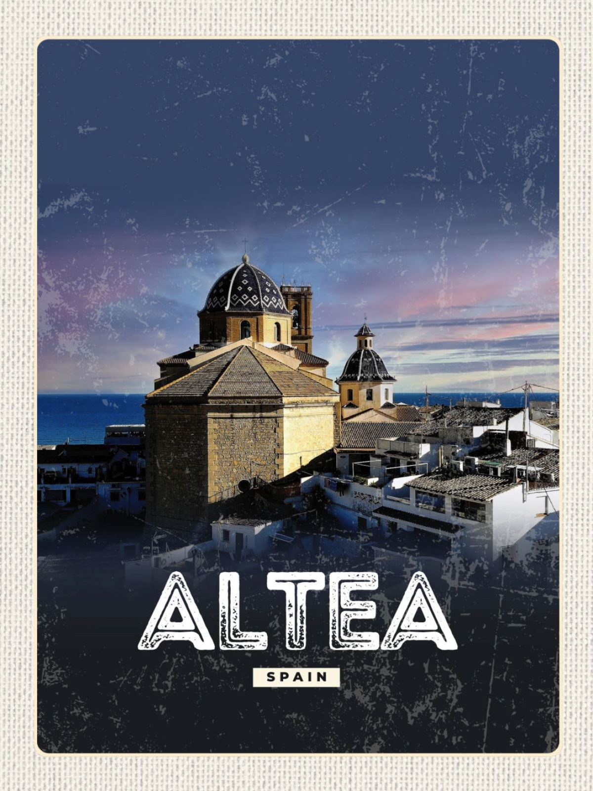 Schild Altea Spain Spanien Stadt Meer Kirche 12x18 20x30 30x40 Blech od. Holz