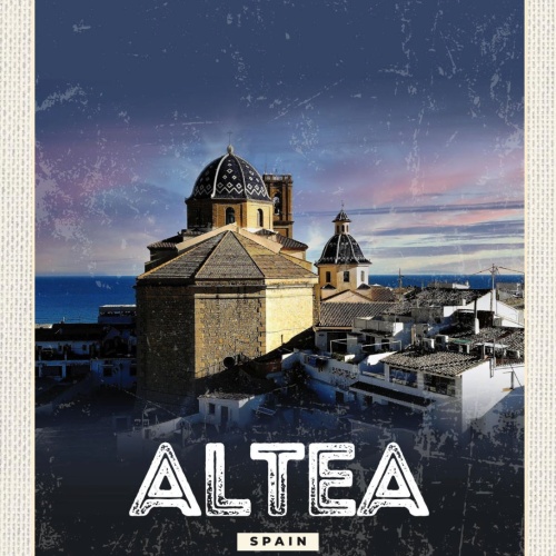 Schild Altea Spain Spanien Stadt Meer Kirche 12x18 20x30 30x40 Blech od. Holz