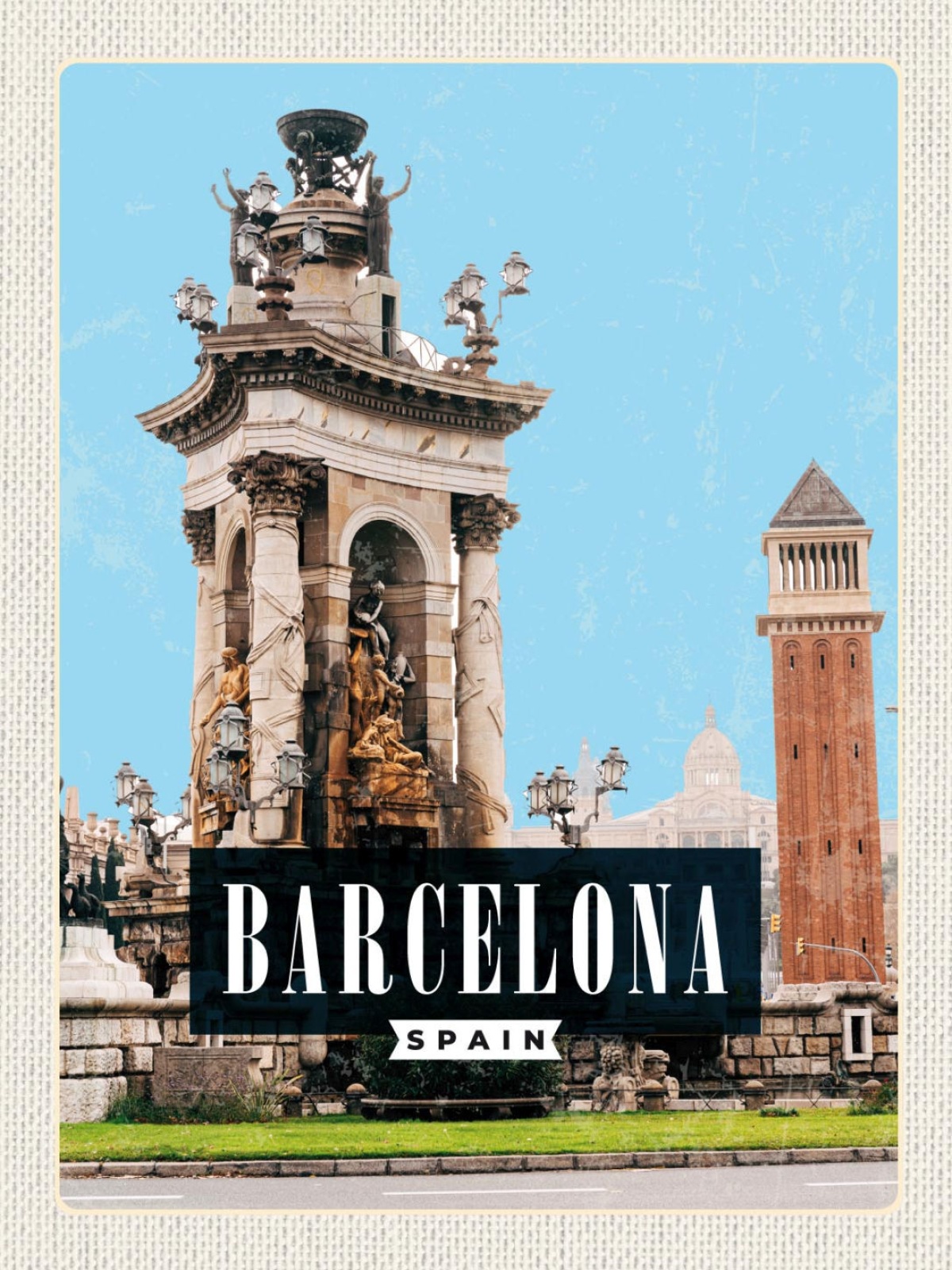 Schild Barcelona Spain Spanien Plaça d'Espanya 12x18 20x30 30x40 Blech/Holz