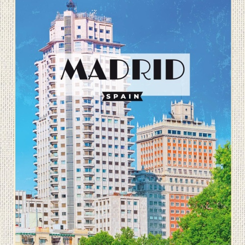 Schild Madrid Spain Spanien Stadt Gebäude Haus 12x18 20x30 30x40 Blech od. Holz