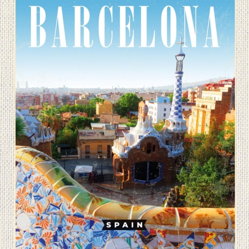 Schild Barcelona Spain Spanien Park Güell 12x18 20x30 30x40 Blech/Holz