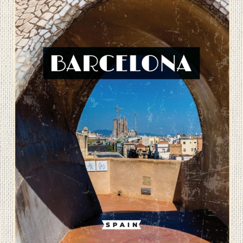 Schild Barcelona Spain Spanien Blick Stadt 12x18 20x30 30x40 Blech/Holz