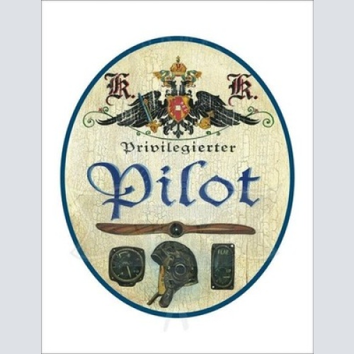 Kuk nostalgie holzschild - privilegierter pilot - propeller helm höhenmesser th