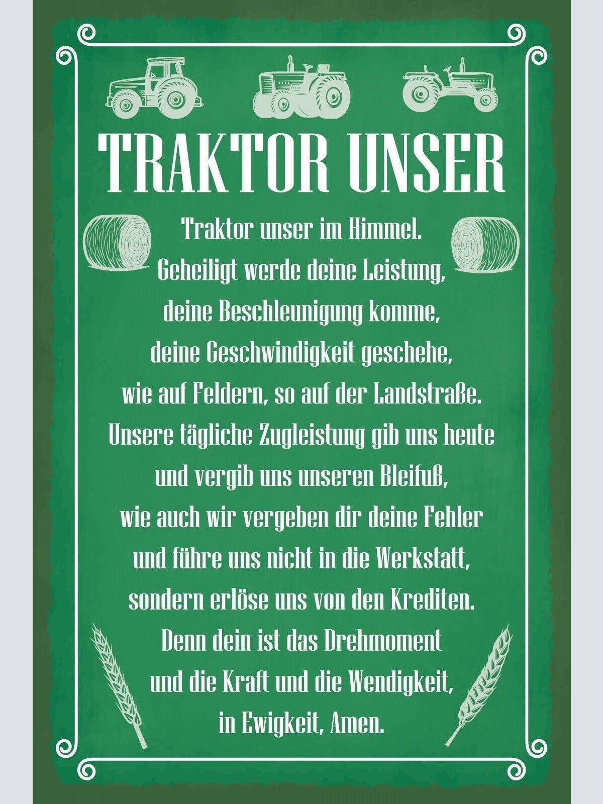 Schild traktor unser gebet bauernhof fahrer 12x18 / 20x30 / 30x40 blech od. holz