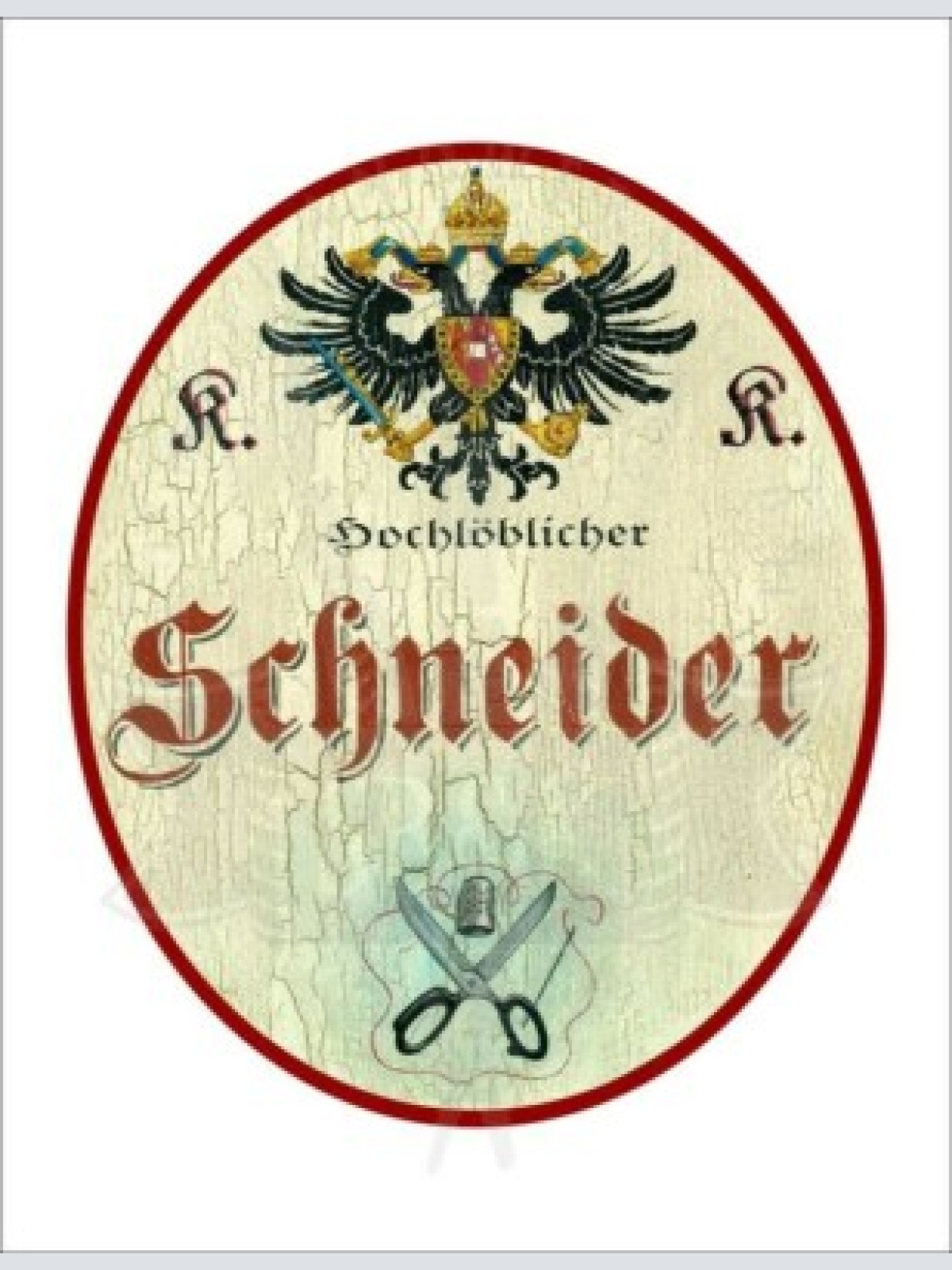 Kuk nostalgie holzschild - hochlöblicher schneider - schere fingerhut th