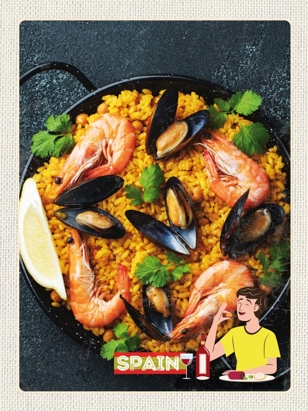 Schild Spain Spanien Paella Fisch Essen Spezialität 12x18 20x30 30x40 Blech/Holz