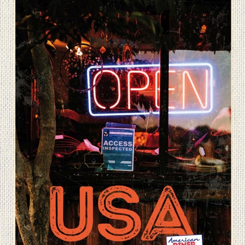 Schild USA American Diner Eingang Open Amerika 12x18 20x30 30x40 Blech/Holz