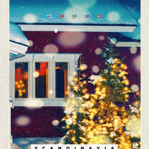 Schild Scandinavia Skandinavien Weihnachten Baum 12x18 20x30 30x40 Blech/Holz