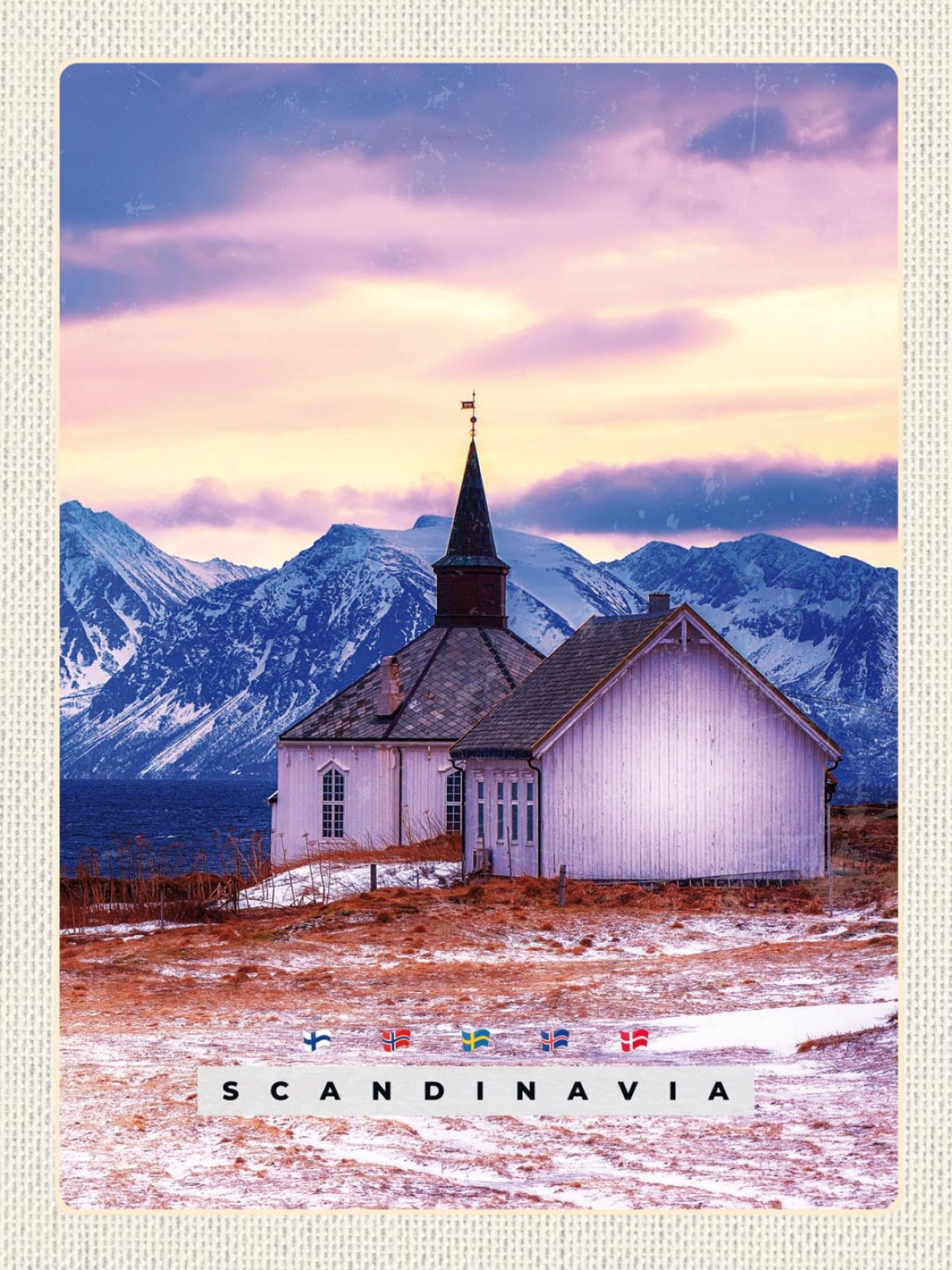 Schild Scandinavia Skandinavien Vågan Kirche NOR 12x18 20x30 30x40 Blech/Holz