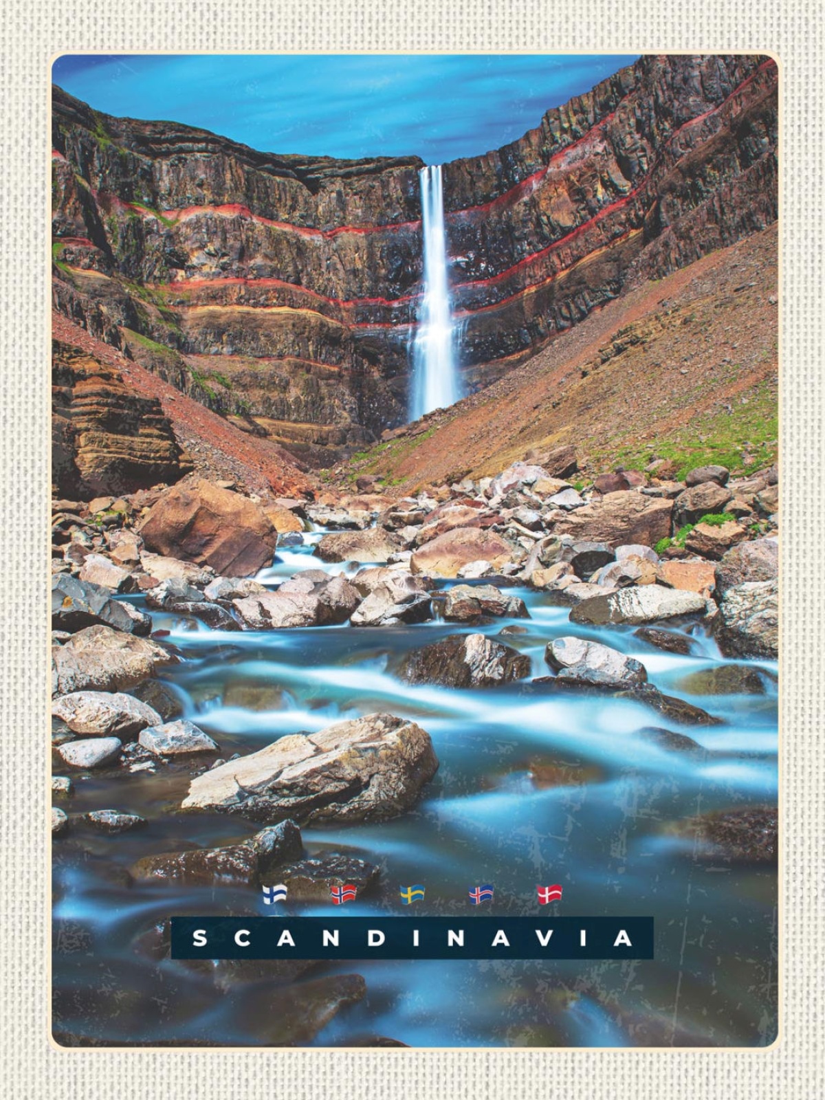 Schild Scandinavia SKA Hengifoss Wasserfall ISL 12x18 20x30 30x40 Blech/Holz