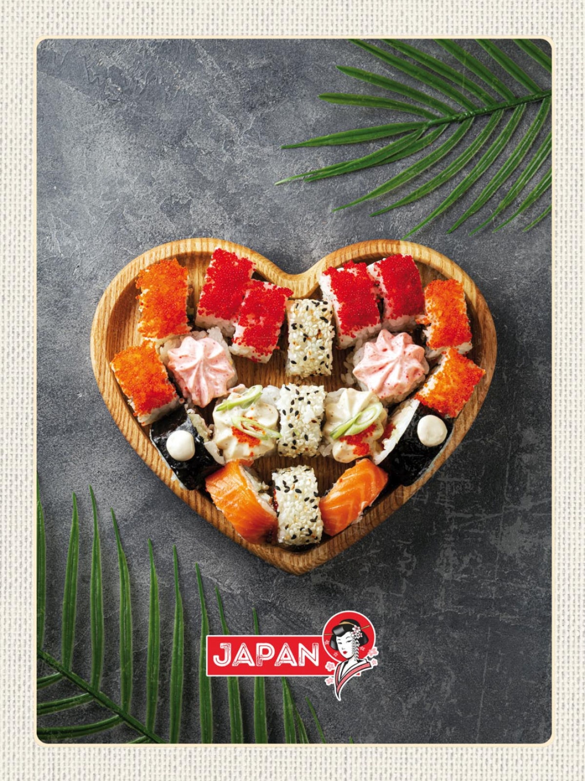 Schild Japan Sushi Fisch Herz Essen Spezialität 12x18 20x30 30x40 Blech/Holz