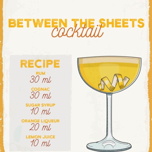 Schild Between The Sheets Cocktail Rezept Alkohol 12x18 20x30 30x40 Blech/Holz