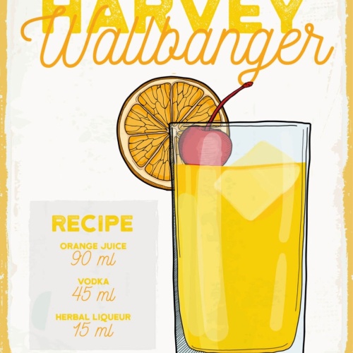Schild Harvey Wallbanger Cocktail Rezept Alkohol 12x18 20x30 30x40 Blech/Holz
