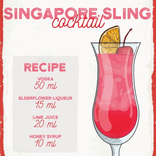 Schild Singapore Sling Rezept Bar Alkohol Drinks 2x18 20x30 30x40 Blech/Holz