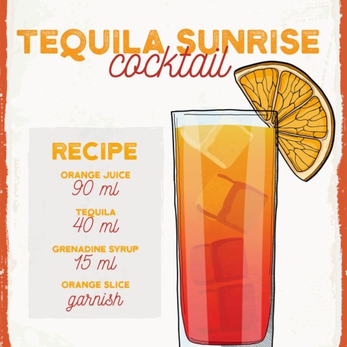 Schild Tequila Sunrise Rezept Bar Alkohol Drink 12x18 20x30 30x40 Blech/Holz