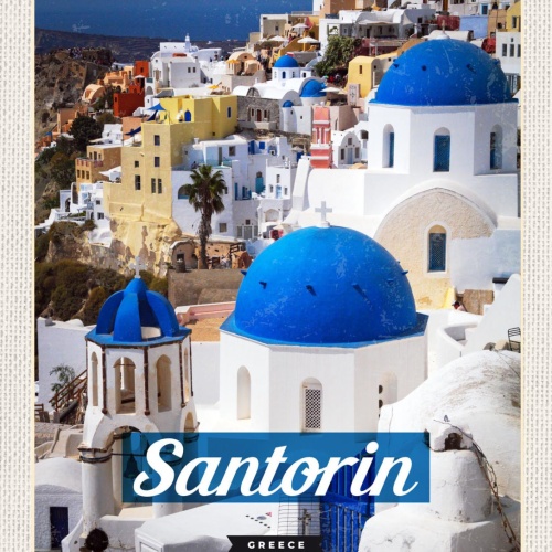 Schild Santorin Greece Griechenland Oia Stadt Blick 12x18 20x30 30x40 Blech/Holz