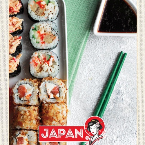 Schild Japan Sushi Fisch Stäbchen Essen Spezialität 12x18 20x30 30x40 Blech/Holz