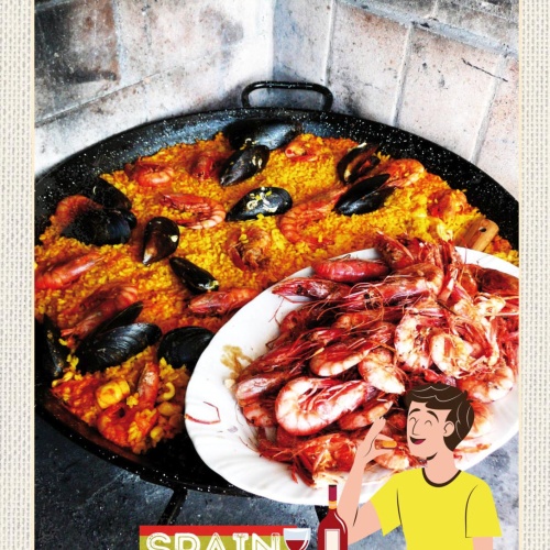 Schild Spain Spanien Paella Fisch Essen Spezialität 12x18 20x30 30x40 Blech/Holz