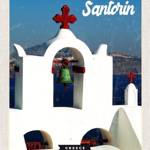 Schild Santorin Greece Griechenland Oia Glockenturm 12x18 20x30 30x40 Blech/Holz