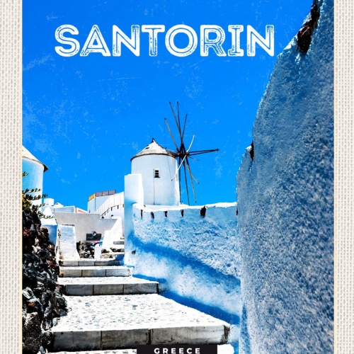 Schild Santorin Greece Griechenland Oia Windmühle 12x18 20x30 30x40 Blech/Holz