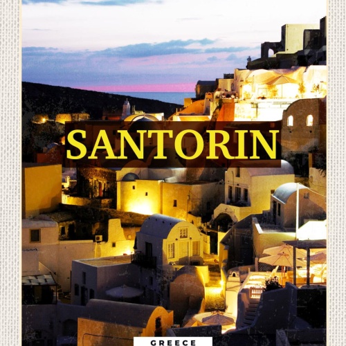 Schild Santorin Greece Griechenland Oia Stadt Nacht 12x18 20x30 30x40 Blech/Holz