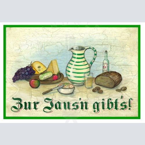 KuK Nostalgie Holzschild Zur Jause gibts Käse und Brot