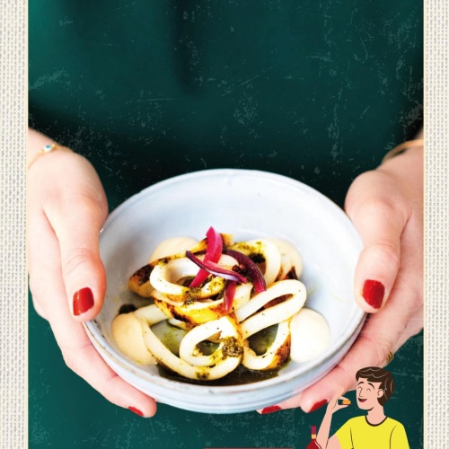 Schild Spain Spanien Tintenfisch Essen Spezialität 12x18 20x30 30x40 Blech/Holz