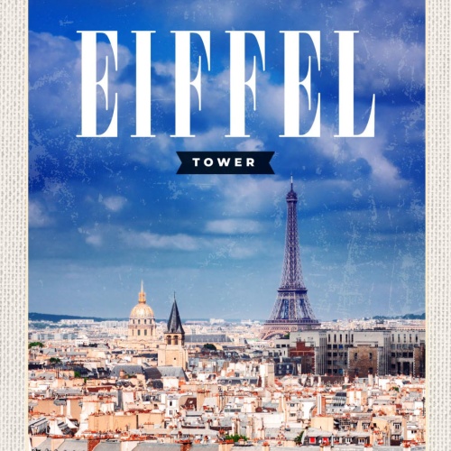 Schild Eiffel Tower Turm France Paris Frankreich 12x18 20x0 30x40 Blech od. Holz