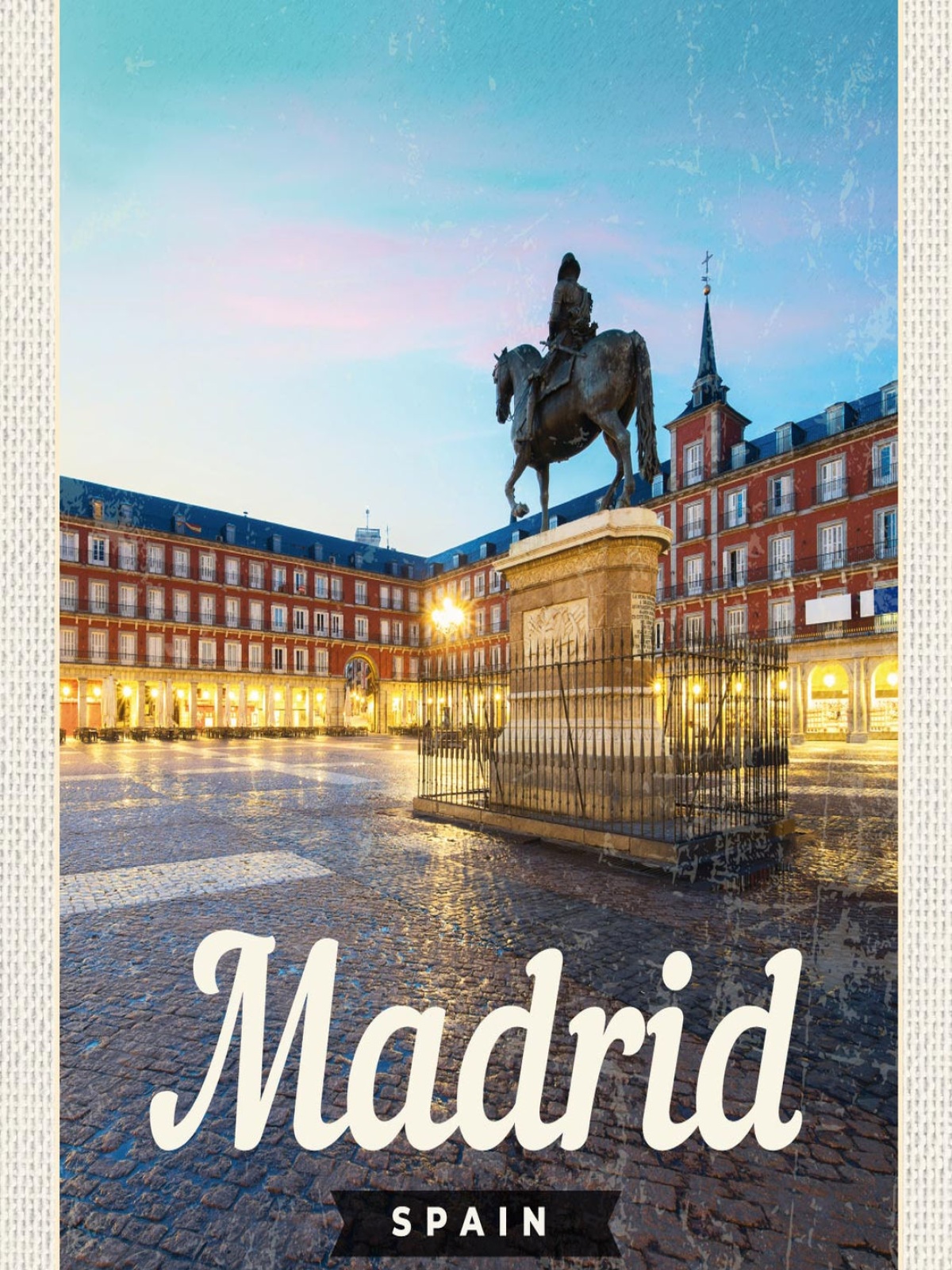 Schild Madrid Spanien Stadt Spain Statue Platz 12x18 20x30 30x40 Blech od. Holz