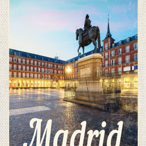 Schild Madrid Spanien Stadt Spain Statue Platz 12x18 20x30 30x40 Blech od. Holz