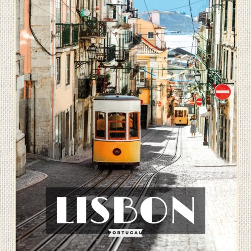 Schild Lisbon Lissabon Portugal Straßenbahn Stadt 12x18 20x30 30x40 Blech/Holz
