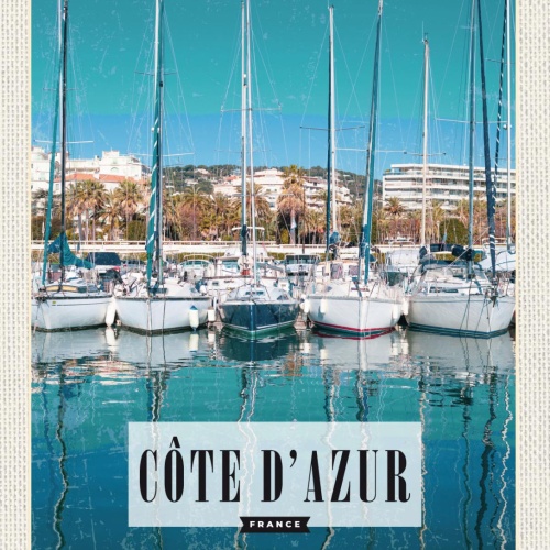 Schild Côte d’Azur France Frankreich Hafen Schiffe 12x18 20x0 30x40 Blech/Holz