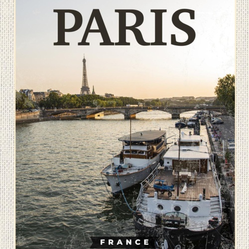 Schild Paris France Frankreich Seine Schiff 12x18 20x30 30x40 Blech od. Holz