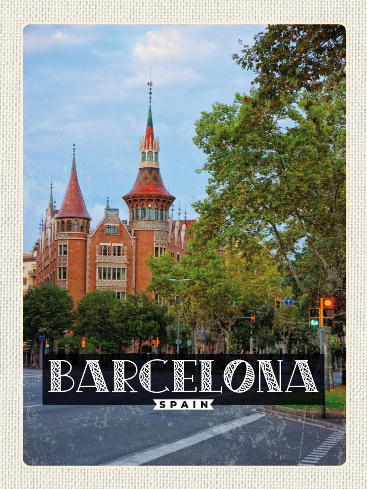 Schild Barcelona Spain Spanien Casa de les Punxes 12x18 20x30 30x40 Blech/Holz