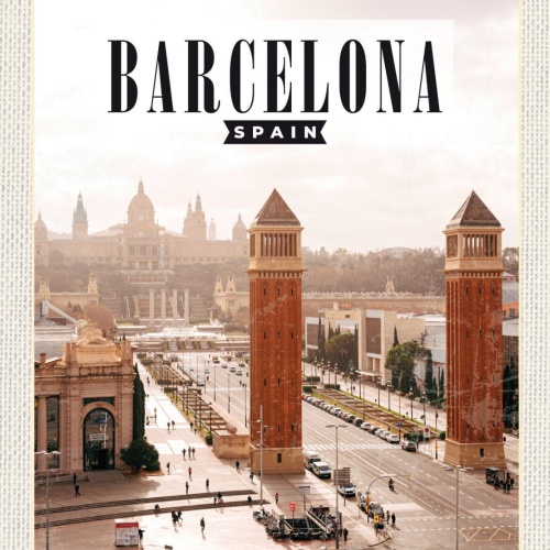 Schild Barcelona Spain Spanien Plaça d'Espanya 12x18 20x30 30x40 Blech/Holz