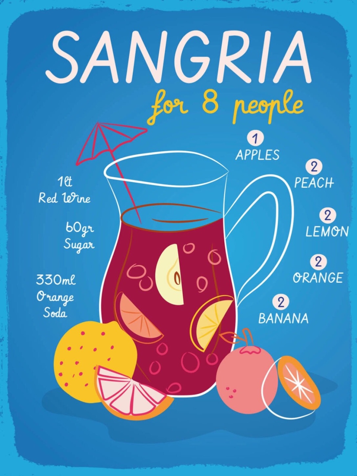 Schild Sangria Cocktail Rezept Bar Alkohol Drink 12x18 20x30 30x40 Blech/Holz