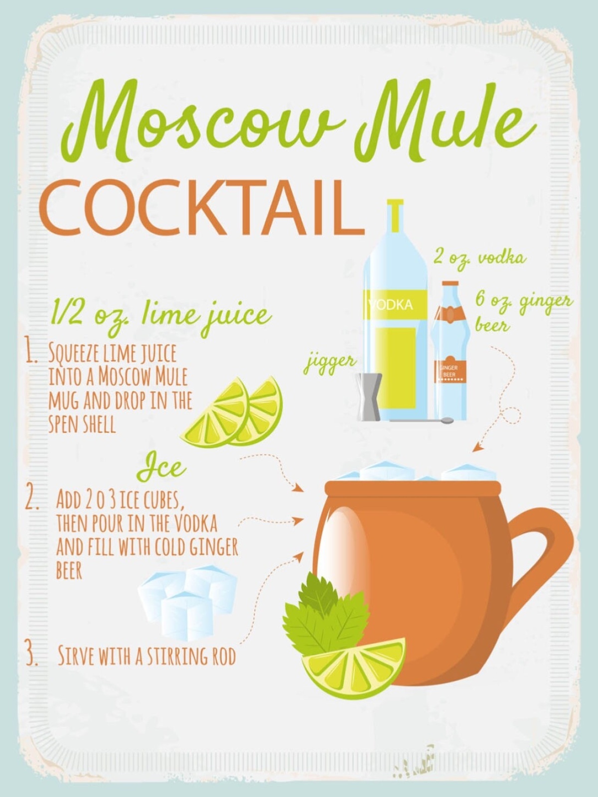 Schild Moscow Mule Cocktail Rezept Bar Alkohol 12x18 20x30 30x40 Blech/Holz