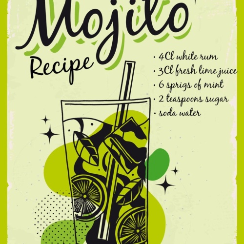 Schild Mojito Cocktail Rezept Bar Alkohol Drink 12x18 20x30 30x40 Blech/Holz