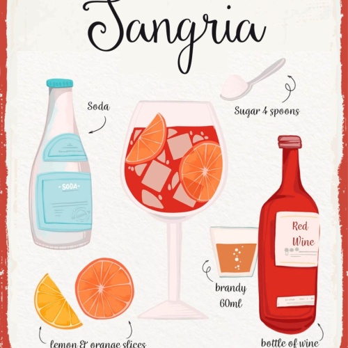 Schild Sangria Cocktail Rezept Bar Alkohol Drink 12x18 20x30 30x40 Blech/Holz